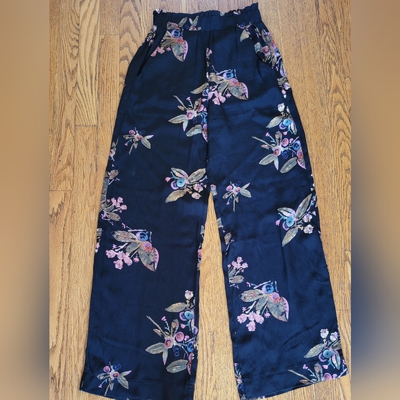 Everly Black Floral Trousers Pants,size S - Picture 8 of 8